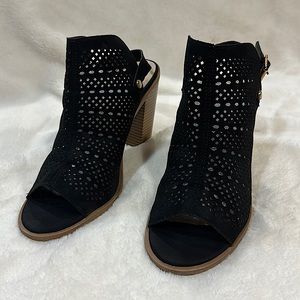 DV, black faux suede, size 9